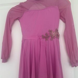 Elegant Pink Long Sleeve Dress with Floral Embellishment